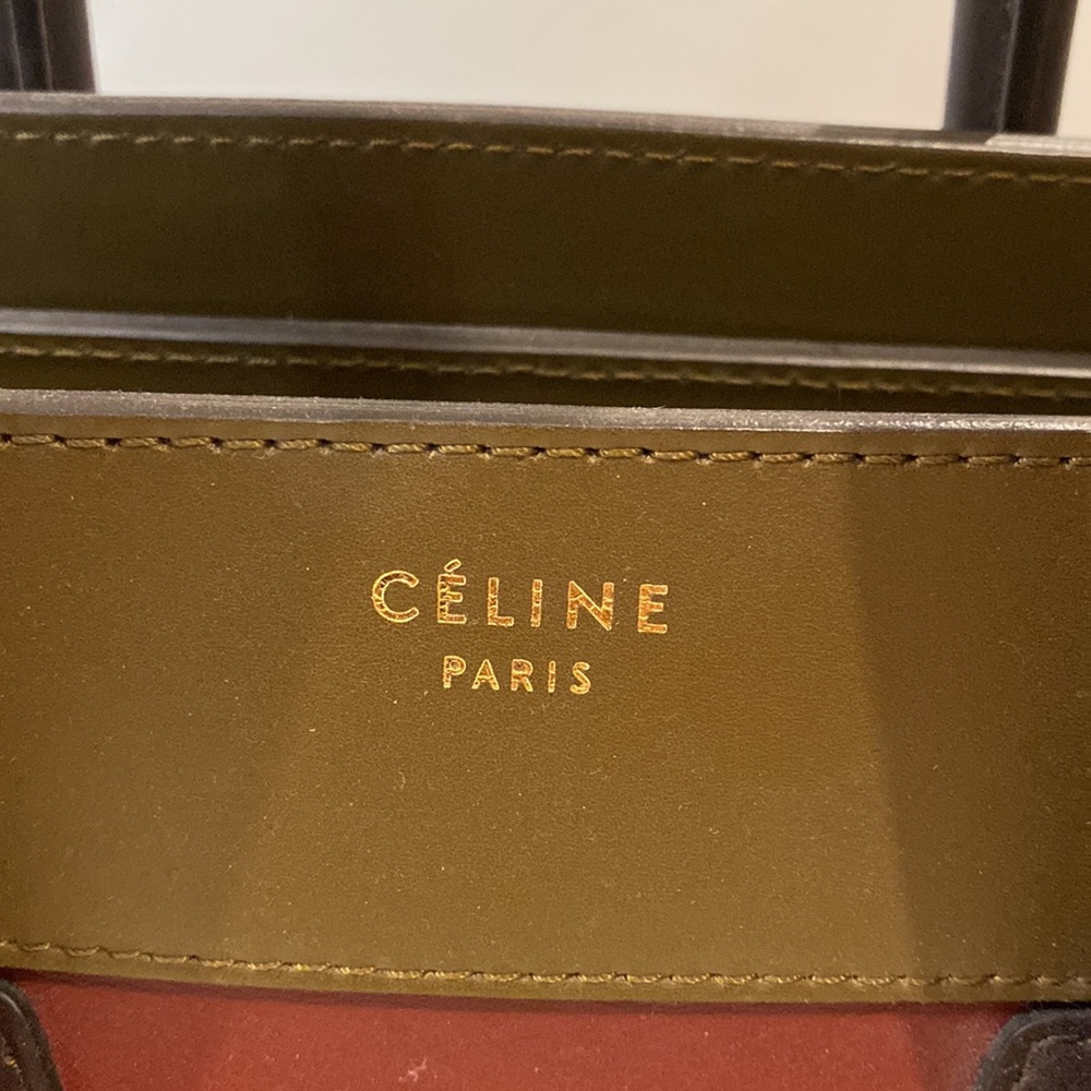 CELINE LARGE LUGGAGE TOTE NWOT BURGUNDY BROWN AND OLIVE GREEN - Picture 9 of 17